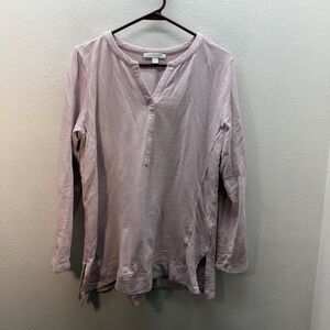 Pure Jill J. Jill Pink 100% Organic Cotton Slub 3/4 Sleeve V-Neck Top SZ M